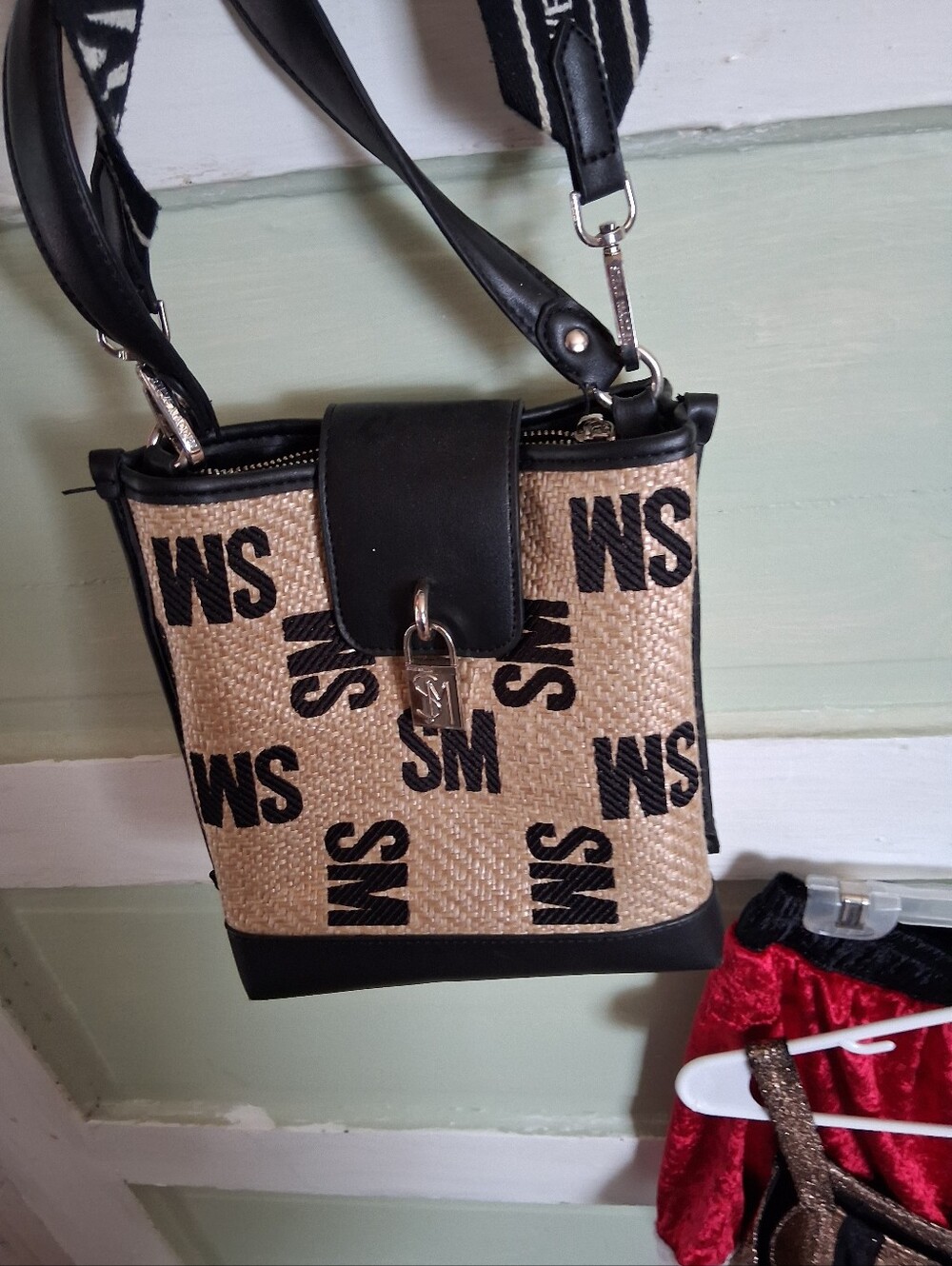 Steve Madden Tan and Black WS Logo Crossbody Bag